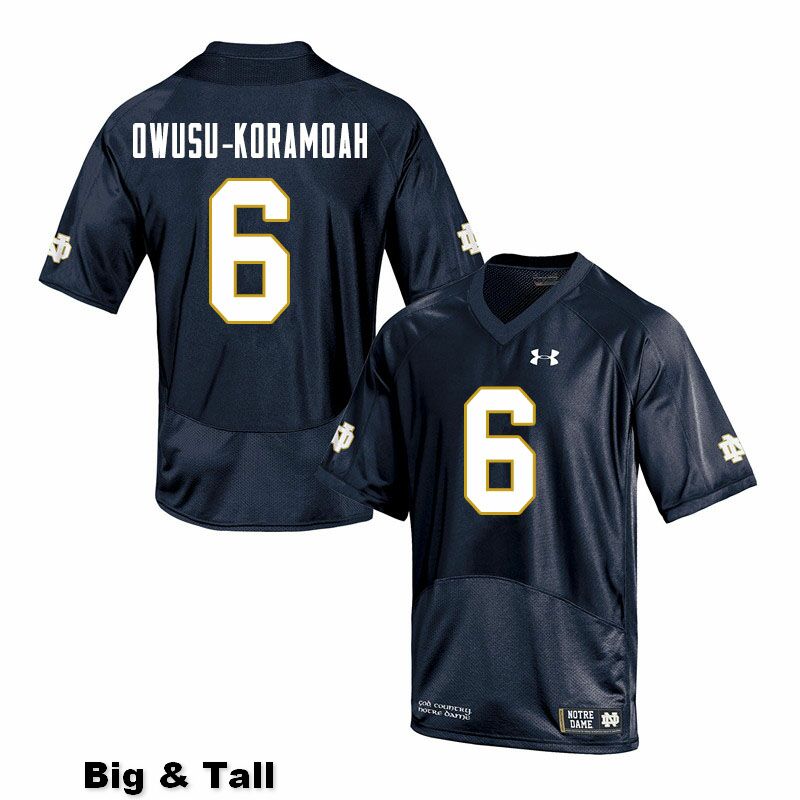 Men's NCAA Notre Dame Fighting Irish #6 Jeremiah Owusu-Koramoah Stitched College Under Armour Authentic Navy Big & Tall Football Jersey IA10B60XD